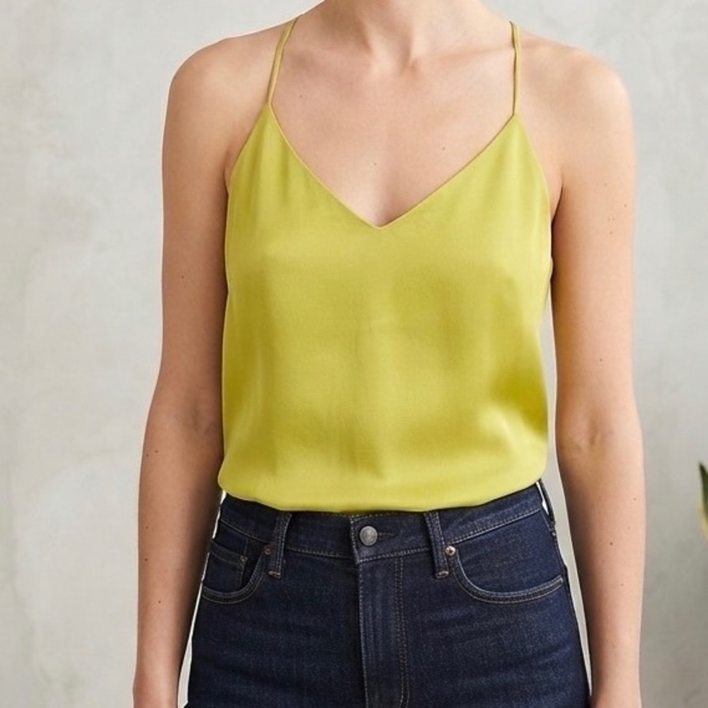 J.Crew Womens 8P Chartreuse Lime Green 100% Silk V-Neck Camisole Tank Top Small